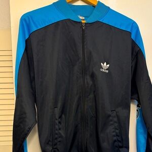 Adidas Men's Black and Bright Blue Bomber Jacket